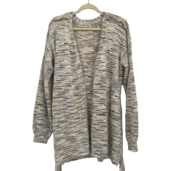 Knox Rose Open Front Tie Belt Cardigan Sweater Small Cream/Tan/Black Size Small - Picture 3 of 11